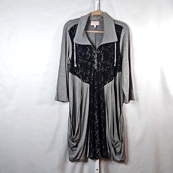 Philosophy Gray & Black Lace Balloon Dress Size Large - Picture 1 of 8